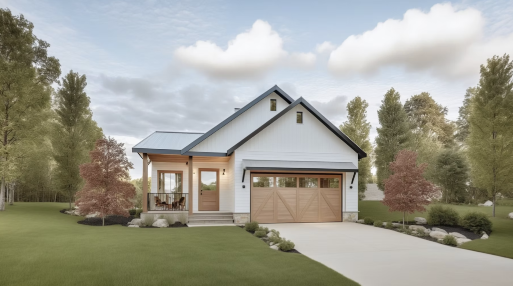 Modern Sage Double Suite exterior in Diamond Ridge, Alberta – upcoming 2026 rental home with attached double garage and spacious yard